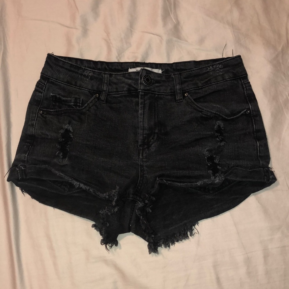 ripped black denim shorts